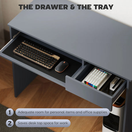 HOMCOM 100cm Compact Computer Desk with Keyboard Tray, Home Office Desk with Drawer for Bedroom Study, Grey