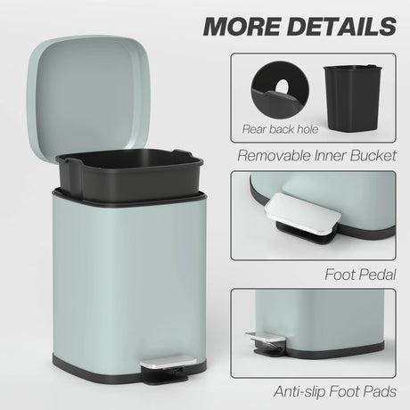 HOMCOM 12L Modern Boxy Metal Home Kitchen Bin - Light Green