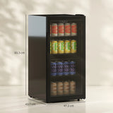 HOMCOM 93L Drinks Fridge, 115 Can Freestanding Beer Fridge with Glass Door, Adjustable Shelves, LED Light, for Beer Soda, Black