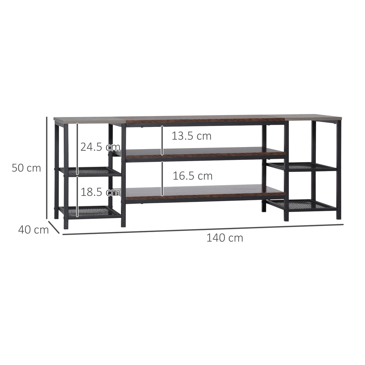 HOMCOM TV Unit Cabinet for TVs up to 60 Inches, Industrial TV Stand with Storage Shelves for Living Room, Brown and Grey