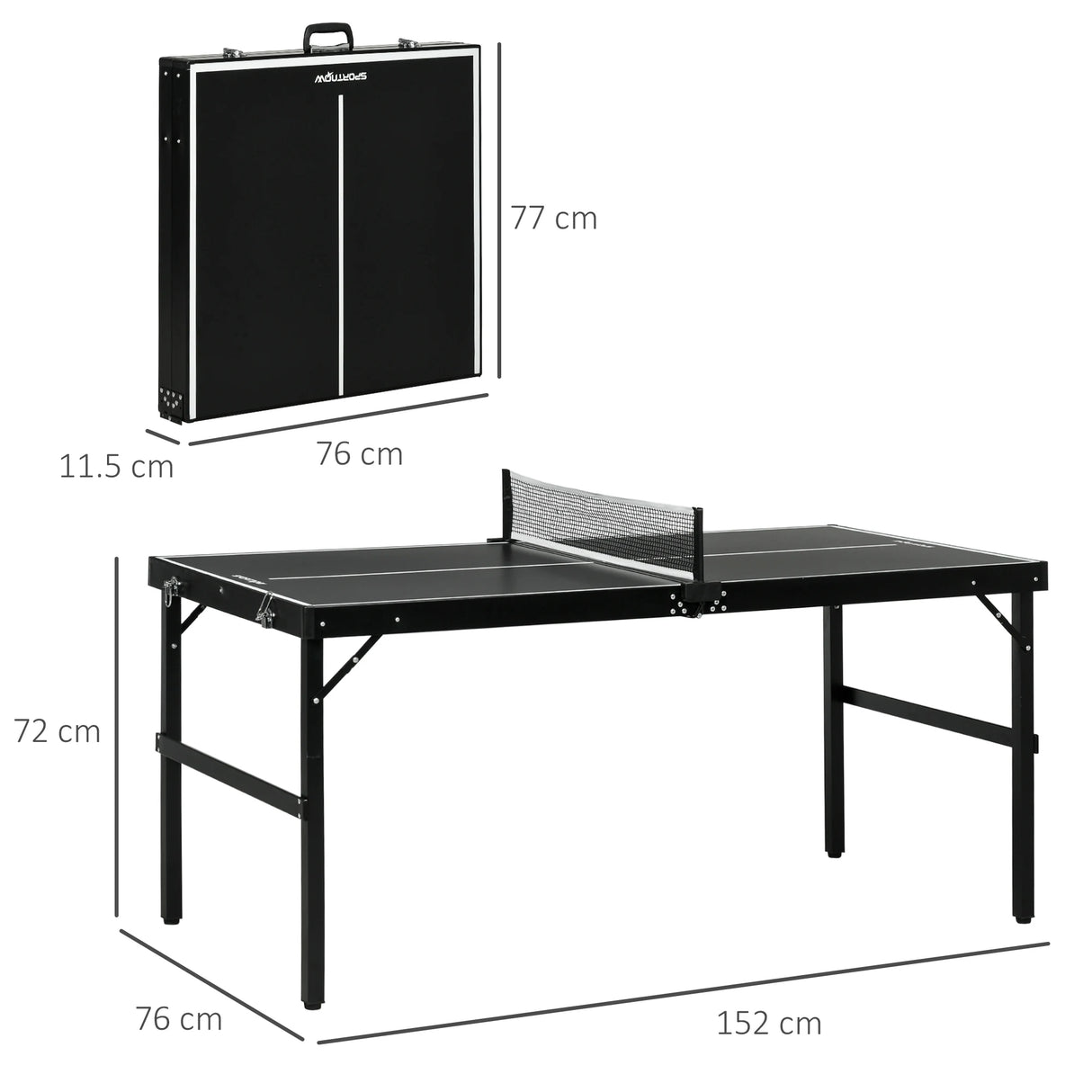 SPORTNOW 5ft Mini Table Tennis Table, Folding Ping Pong Table with Net and Aluminium Frame, Portable Ping Pong Game Set for Indoor Outdoor Use, Black