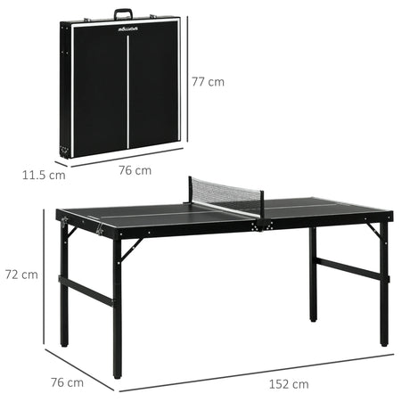 SPORTNOW 5ft Mini Table Tennis Table, Folding Ping Pong Table with Net and Aluminium Frame, Portable Ping Pong Game Set for Indoor Outdoor Use, Black