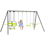 Outsunny Metal Garden Swing Set with Double Swings, Glider, Swing Seats - Green