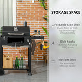 Outsunny Adjustable Charcoal Pan BBQ, with Thermometer and Warming Rack