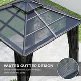 Outsunny 2.5 x 2.5 m Hardtop Gazebo Canopy with 7mm PC Roof, Garden Gazebo Permanent Pavilion with Netting, Curtains, Dark Grey