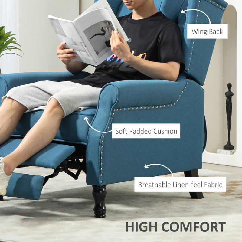 HOMCOM 150° Reclining Vintage Armchair, with footrest - Blue