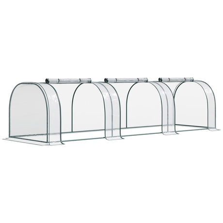 Outsunny Mini Greenhouse, Small Polytunnel Green House with Zipped Doors, Steel Frame for Garden Patio, 300 x 100 x 80cm, Clear