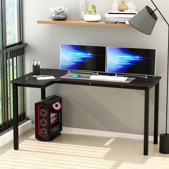 HOMCOM L-Shaped Gaming Desk, Computer Corner Desk, Home Office Workstation with Cable Management, 145 x 81 x 76cm, Black, Left