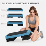 SPORTNOW Fitness Stepper, 3-Height Adjustable Aerobic Step, Non-Slip Exercise Step Board for Home Gym Office Workout, 10.5cm, 15.5cm, 20.5cm, Sky Blue