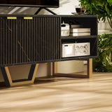 HOMCOM Marble Effect TV Unit, TV Stand Cabinet for up to 70" TVs, Modern TV Cabinet with Shelves and Storage Cupboard, Fluted Door, Extra Centre Leg, Cable Management for Living Room, Black