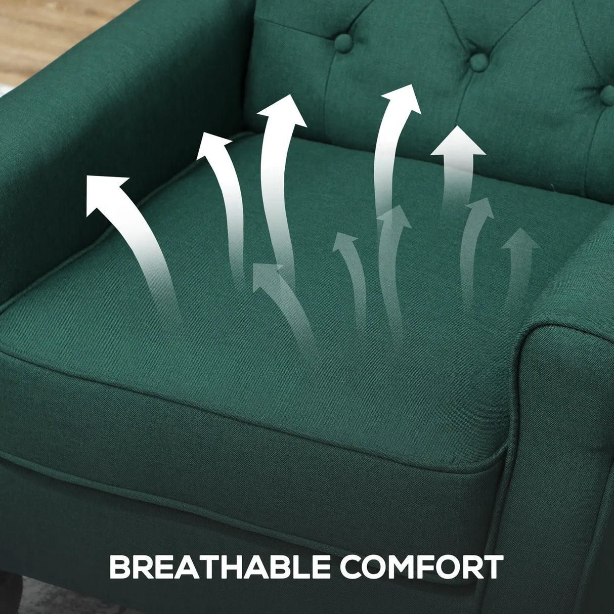 HOMCOM Wingback Accent Chair, Retro Upholstered Button Tufted Occasional Chair for Living Room and Bedroom, Dark Green