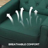 HOMCOM Wingback Accent Chair, Retro Upholstered Button Tufted Occasional Chair for Living Room and Bedroom, Dark Green