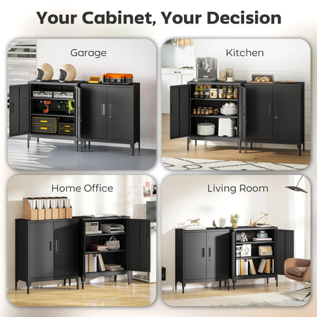 HOMCOM Metal Storage Cabinet with Lock and Adjustable Shelves - Black