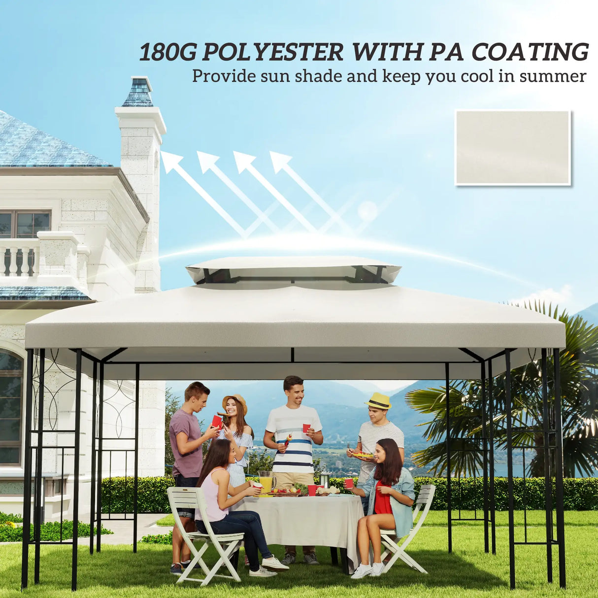 Outsunny 3x4m Gazebo Replacement Roof Canopy 2 Tier Top UV Cover Garden Patio Outdoor Sun Awning Shelters Cream (TOP COVER ONLY)