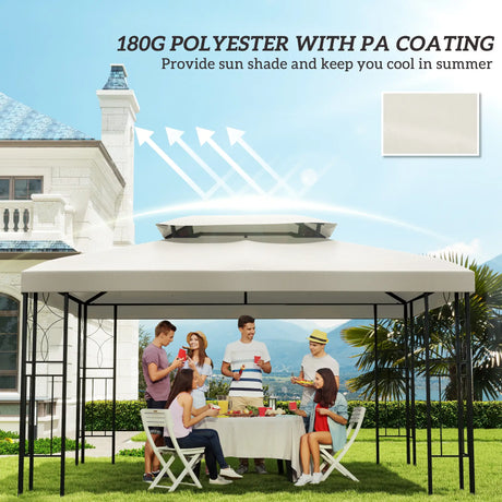 Outsunny 3x4m Gazebo Replacement Roof Canopy 2 Tier Top UV Cover Garden Patio Outdoor Sun Awning Shelters Cream (TOP COVER ONLY)