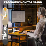 HOMCOM Computer Desk with Power Outlets and LED Lights, Home Office Desk with Monitor Stand, 2 CPU Stands and Storage Shelves, Study Table Gaming Desk with Hutch, Rustic Brown