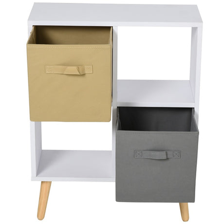 HOMCOM Freestanding 4 Cube Unit Cabinet Unit w/ 3 Fabric Drawers Handles Home Office Storage Shelves