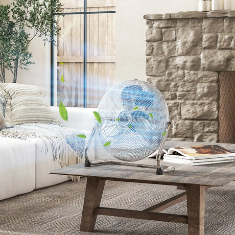 HOMCOM Metal Floor Fan with 3 Speeds & 120 Adjustable Tilt - Silver Tone