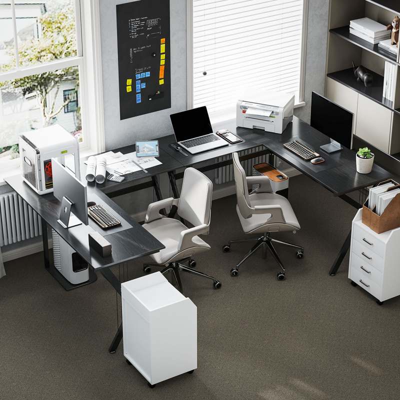 HOMCOM L Shaped Gaming Desk, 155 x 130cm Corner Computer Desk with CPU Stand for Home Office, Study Workstation, Black