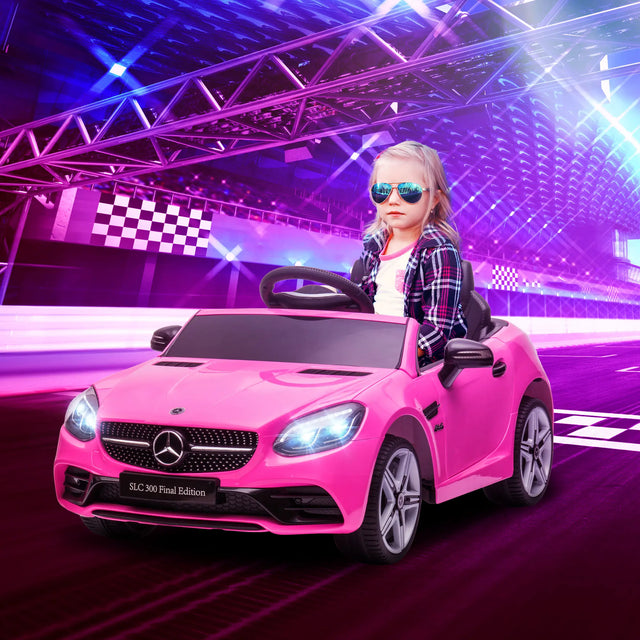 HOMCOM Benz SLC 300  Licensed 12V Kids Electric Ride On, with Music, Remote Control, LED Headlights, Horn, Pink