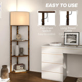 HOMCOM Corner Floor Light, with Shelves - Wood-Effect