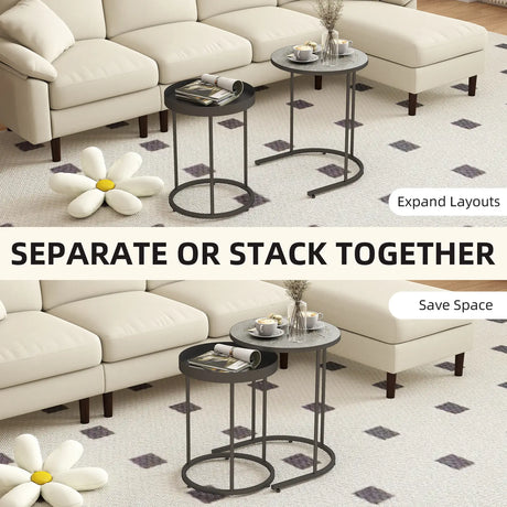 HOMCOM Round Nesting Side Table Set of 2 - Grey