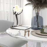 HOMCOM Small 2-Person Dining Table, Elegant Design Table with Steel Base and Non-slip Foot Pad, White and Grey