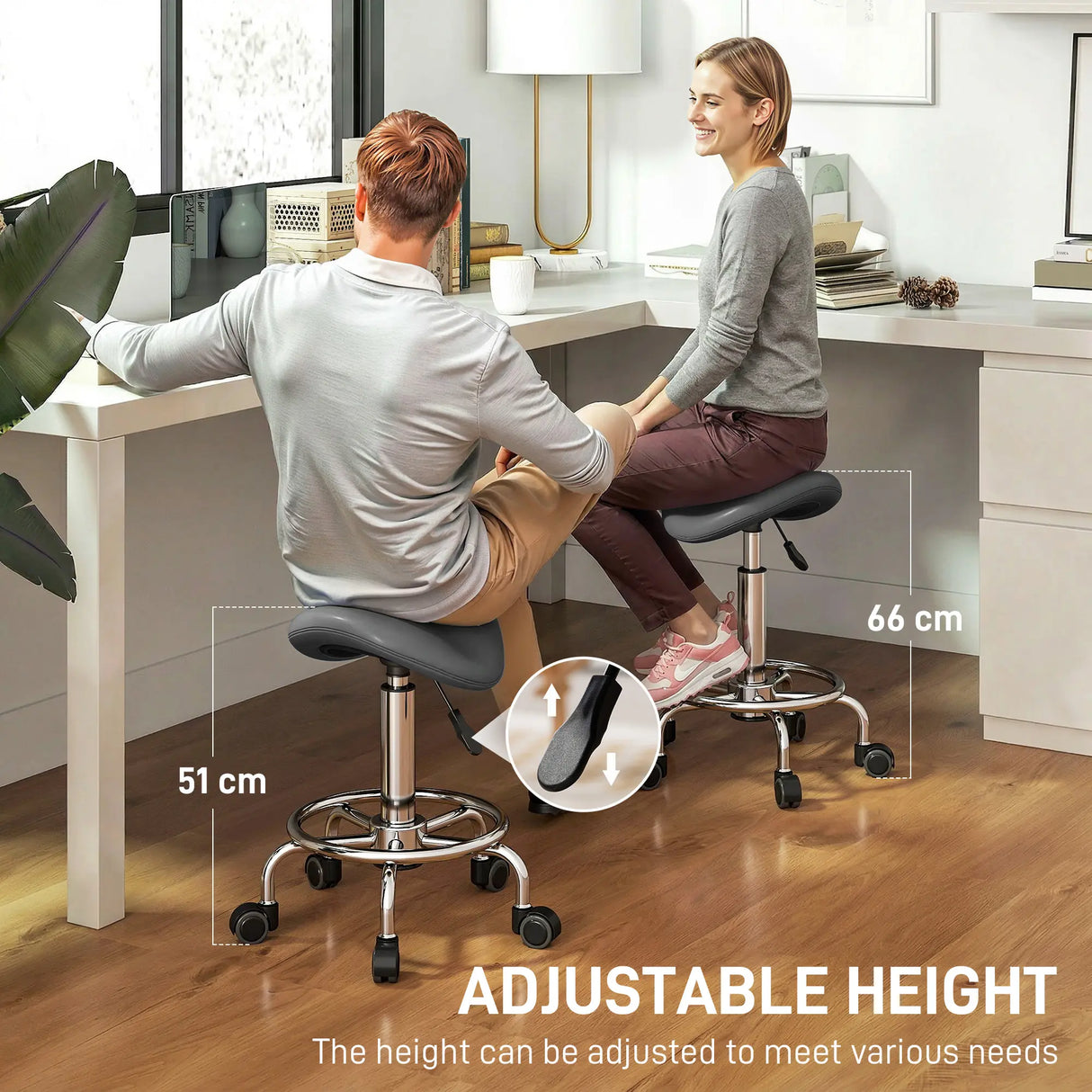HOMCOM Salon Saddle Stool, Rolling Saddle Chair for Massage, Spa, Clinic, Beauty, Hairdressing and Tattoo, Grey