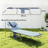 Outsunny Foldable Sun Lounger, Beach Chaise Lounge with Reading Hole, Arm Slots, 5-Position Adjustable Backrest, Side Pocket, Pillow for Garden, Beach, Pool, Grey