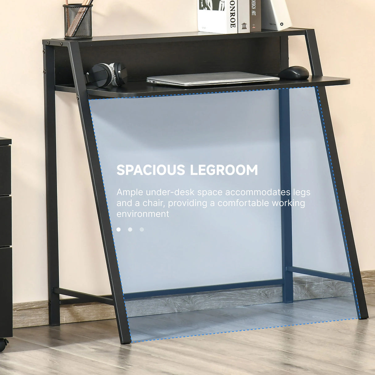 HOMCOM Writing Desk Computer Table Home Office PC Laptop Workstation Storage Shelf 84L x 45W cm Black