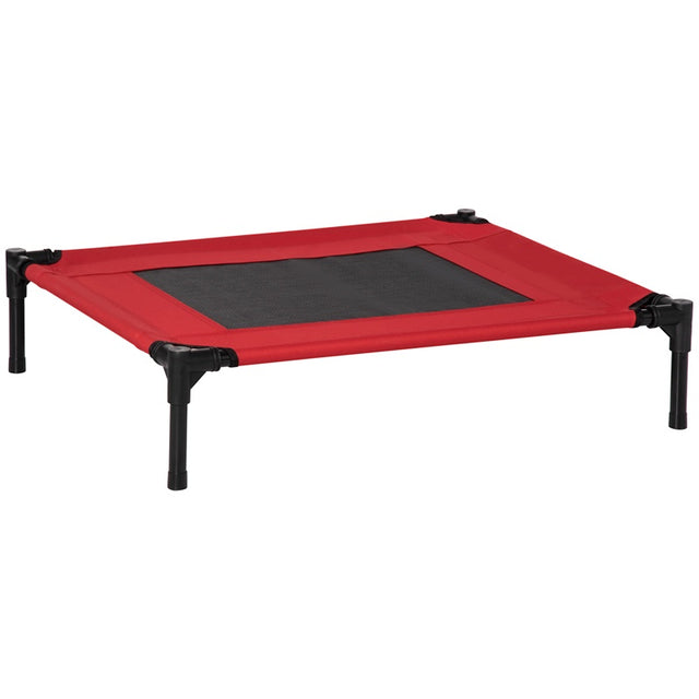 PawHut Raised Dog Bed Cat Elevated Lifted Portable Camping w/ Metal Frame Black and Red (Medium)