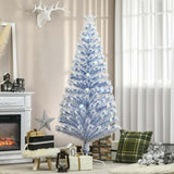 HOMCOM 6FT Artificial Fibre Optic Christmas Tree Seasonal Decoration w/ LED Lights Pre-Lit Easy Store White Blue