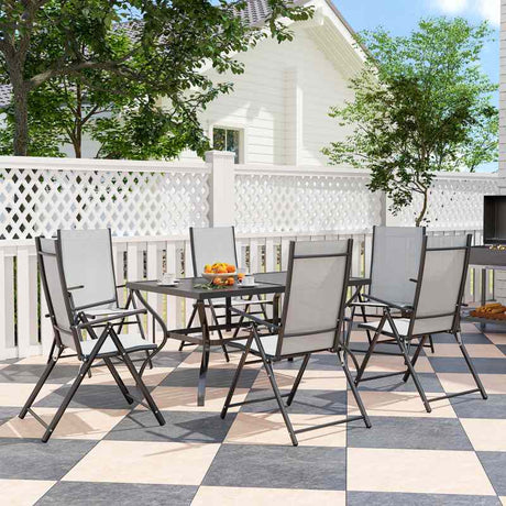 Outsunny Seven-Piece Steel Outdoor Dining Set, with Parasol Hole - Grey