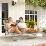 Outsunny Set of Two Steel Frame Sun Loungers, with Reclining Backs - Light Grey