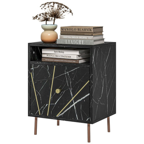 HOMCOM Elegant Bedside with Storage - Black/Gold Tone