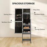 HOMCOM Freestanding Mirrored Jewellery Storage Cabinet - Grey