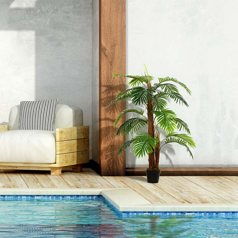 Outsunny 120cm/4FT Artificial Palm Tree Decorative Plant  w/ 19 Leaves Nursery Pot Fake Plastic Indoor Outdoor Greenery Home Office Décor