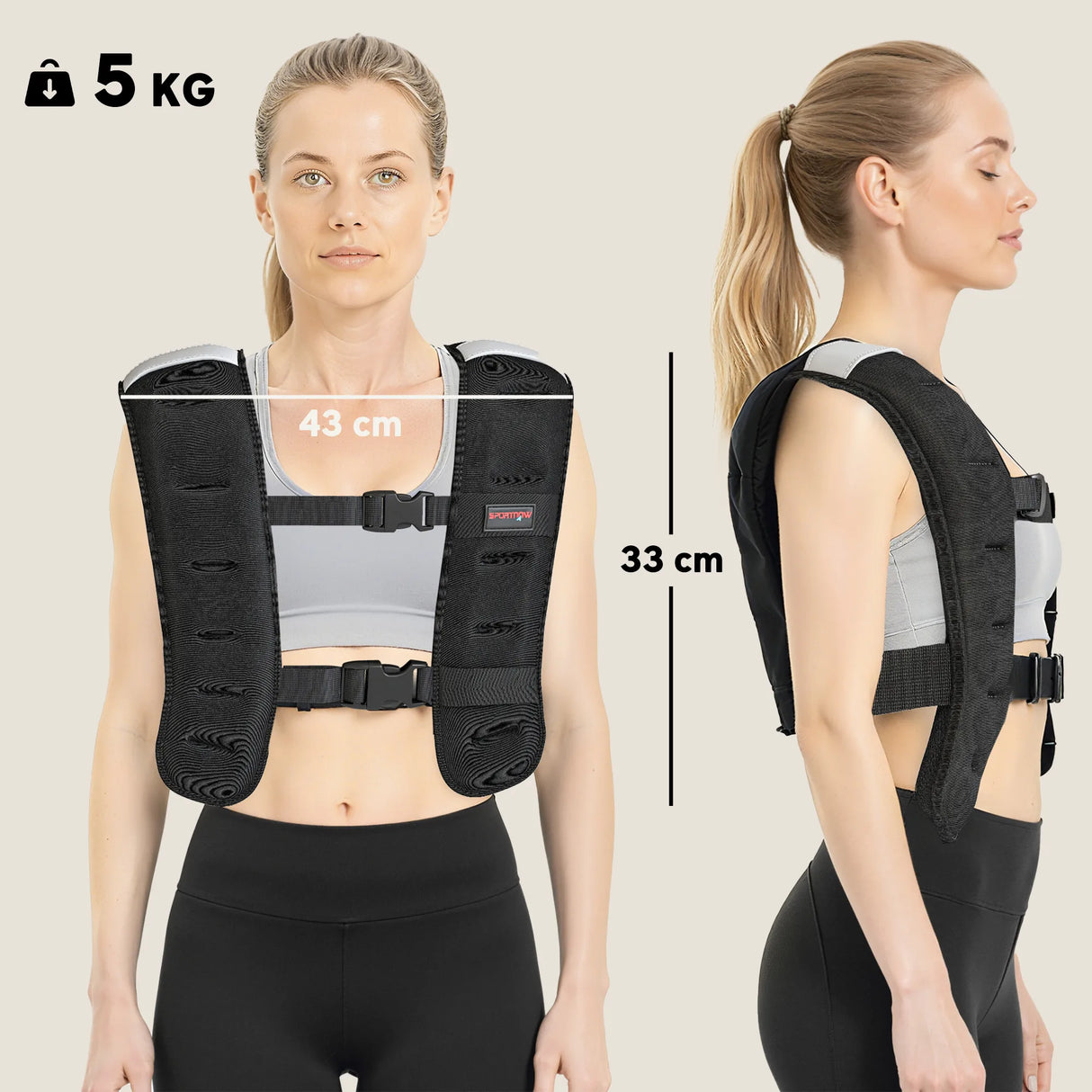 SPORTNOW Weighted Vest, 5 kg Weight Vest with Adjustable Straps, Reflective Strips, Black
