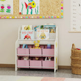 AIYAPLAY Kids Storage Unit, Toy Organiser with 6 Fabric Drawers and 2-Tier Sling Book Rack for Bedroom, Playroom, Nursery, Pink