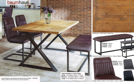 Urban Elegance - Reclaimed SMALL (Diagonal Leg / 95cm x 170cm top) 4-6 seater
