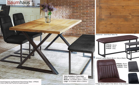 Urban Elegance - Reclaimed SMALL (Diagonal Leg / 95cm x 170cm top) 4-6 seater