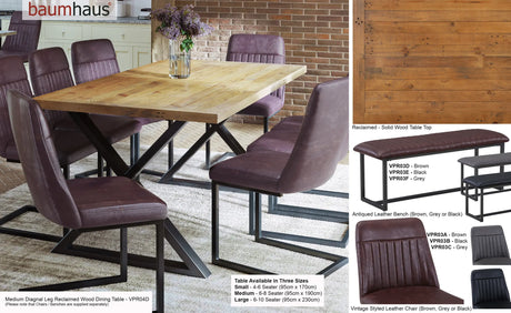 Urban Elegance - Reclaimed Table MEDIUM (Diagonal Leg / 95cm x 190cm top) 6-8 seater