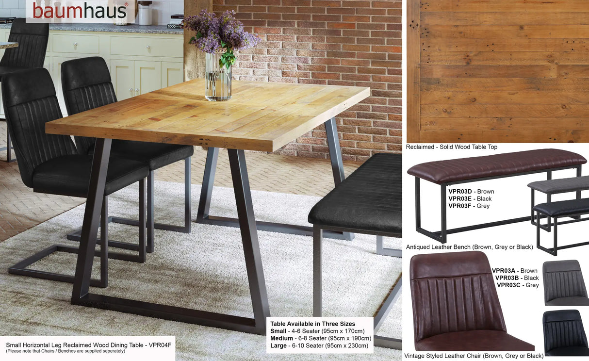 Urban Elegance - Reclaimed Table SMALL (Horizontal Leg / 95cm x 170cm top) 4-6 seater
