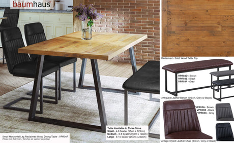 Urban Elegance - Reclaimed Table SMALL (Horizontal Leg / 95cm x 170cm top) 4-6 seater