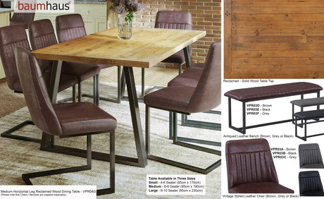 Urban Elegance - Reclaimed Table MEDIUM (Horizontal Leg / 95cm x 190cm top) 6-8 seater