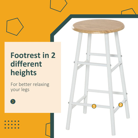 HOMCOM Bar Table Set, Bar Table and Stools Set, Footrest and Storage Shelf, for Kitchen, Dining Room, Pub, Cafe, White and Oak