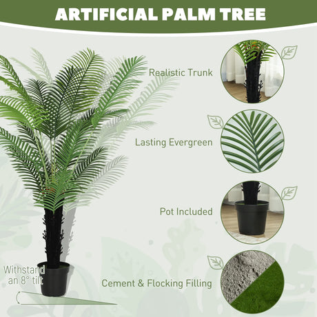 HOMCOM 175cm Artificial Areca Palm Tree with 16 PE Leaves, Decorative Artificial Plant with Plastic Pot and Flocked Soil, Fake Plant for Home Office Decor, Green