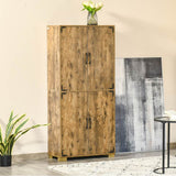 HOMCOM Farmhouse 4-Door Cabinet, Freestanding Tall Cupboard with Storage Shelves for Bedroom & Living Room, Rustic Wood Effect