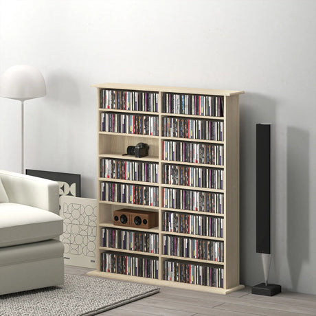 HOMCOM 16-Compartment Media Shelf - Nature Wood Finish