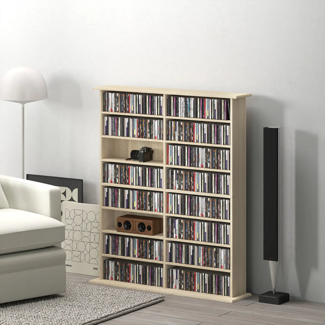 HOMCOM 16-Compartment Media Shelf - Nature Wood Finish